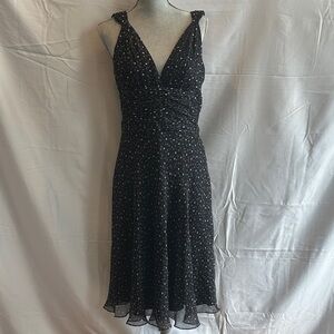 White House Black Market Black and Cream Polkadot Midi Dress, Silk